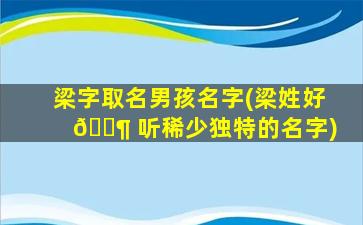 梁字取名男孩名字(梁姓好 🐶 听稀少独特的名字)